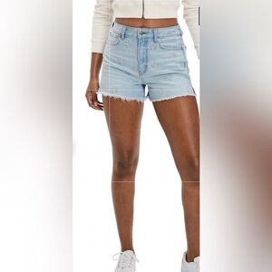 American Eagle Light‎ Wash Floral Embroidered HiRise Fray Hem Mom Shorts NWOT 20
